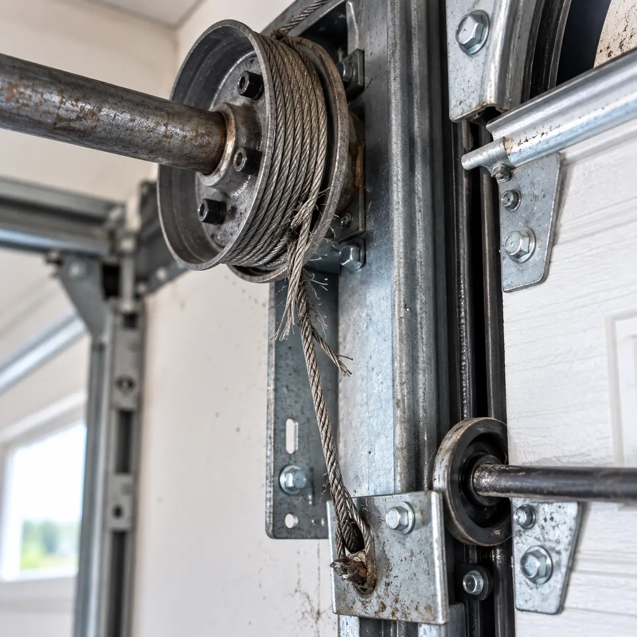 Damaged residential garage door before repair in Hockley TX