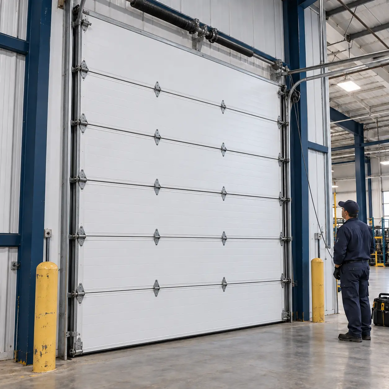 Residential garage door restored and aligned after repair in Hockley TX