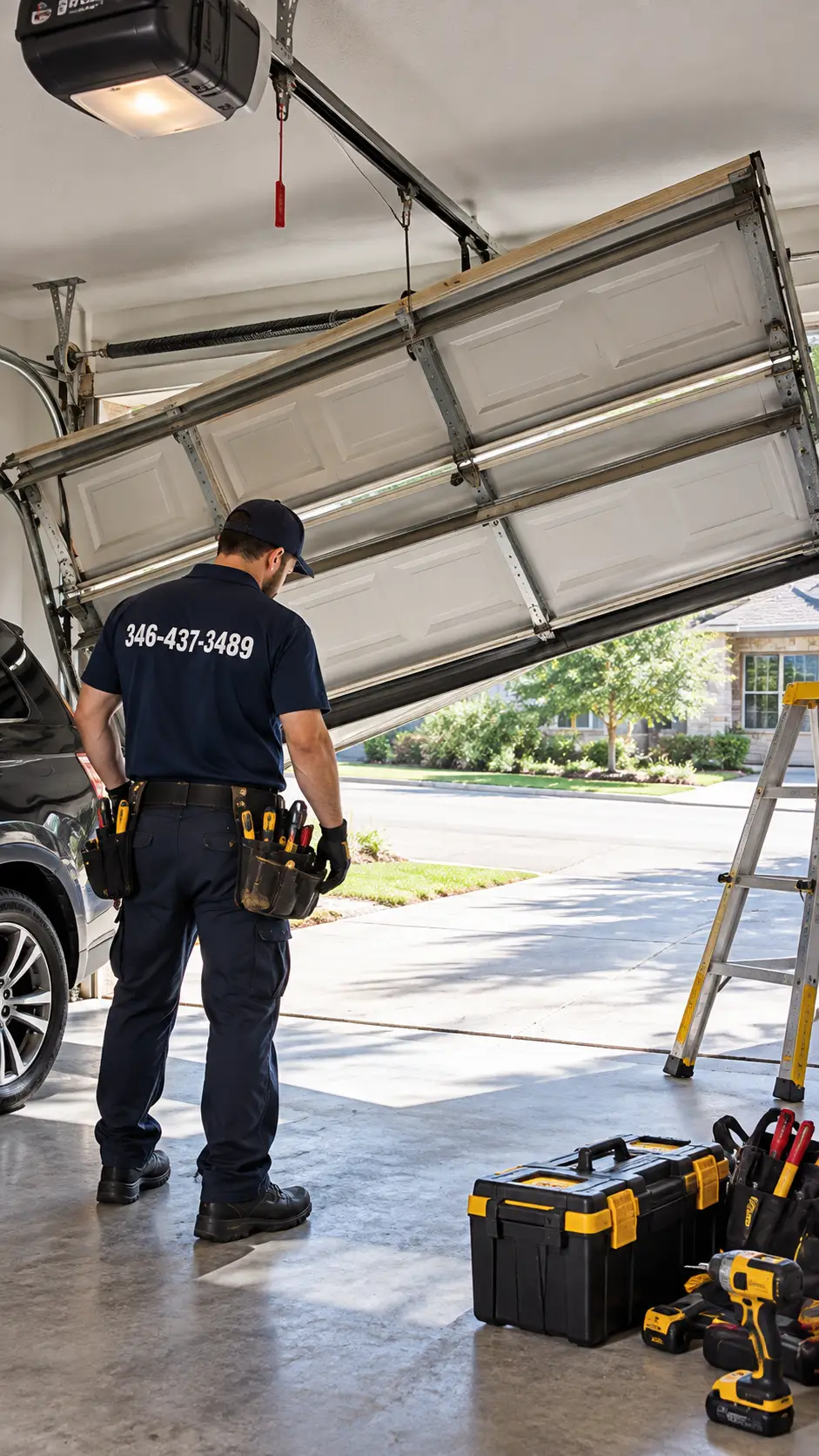 Technician diagnosing an unexpected garage door failure at a residential property in Hockley TX
