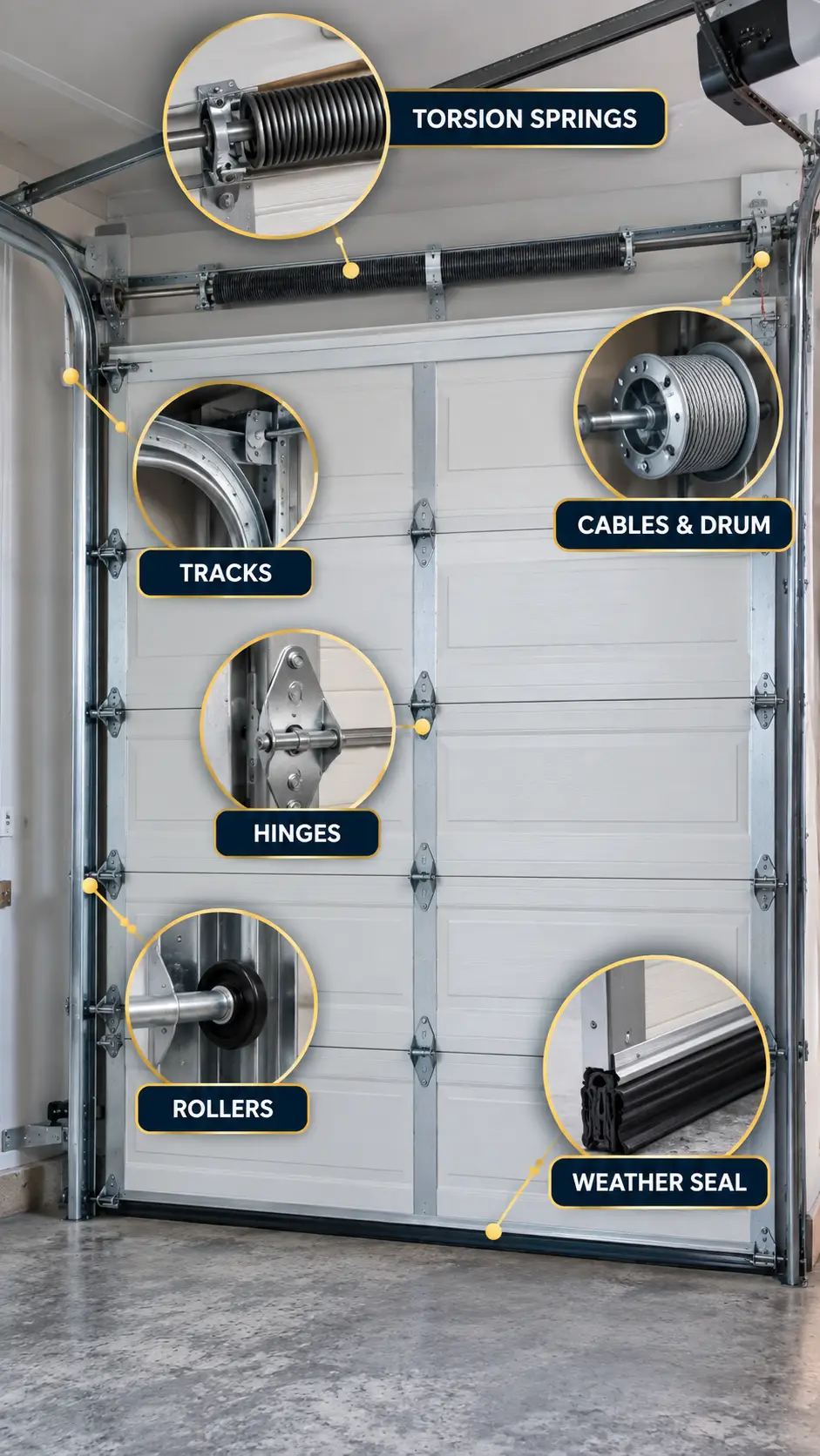 Essential garage door parts including rollers hinges brackets and cables for smooth movement in Hockley TX