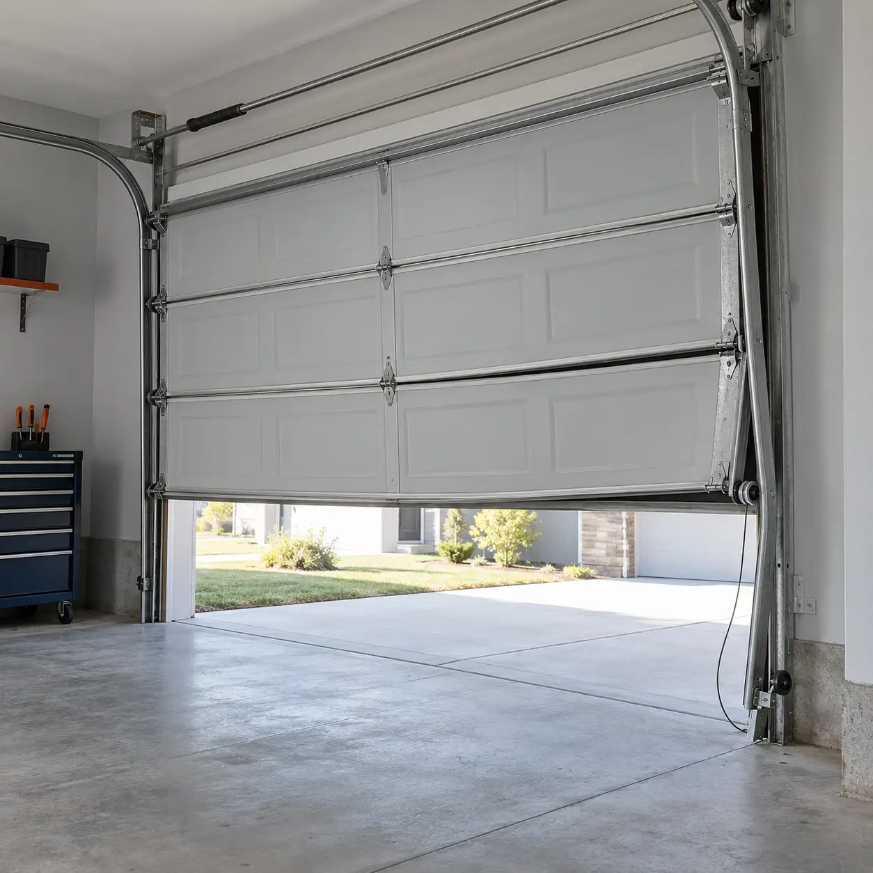 Damaged residential garage door before repair in Hockley TX