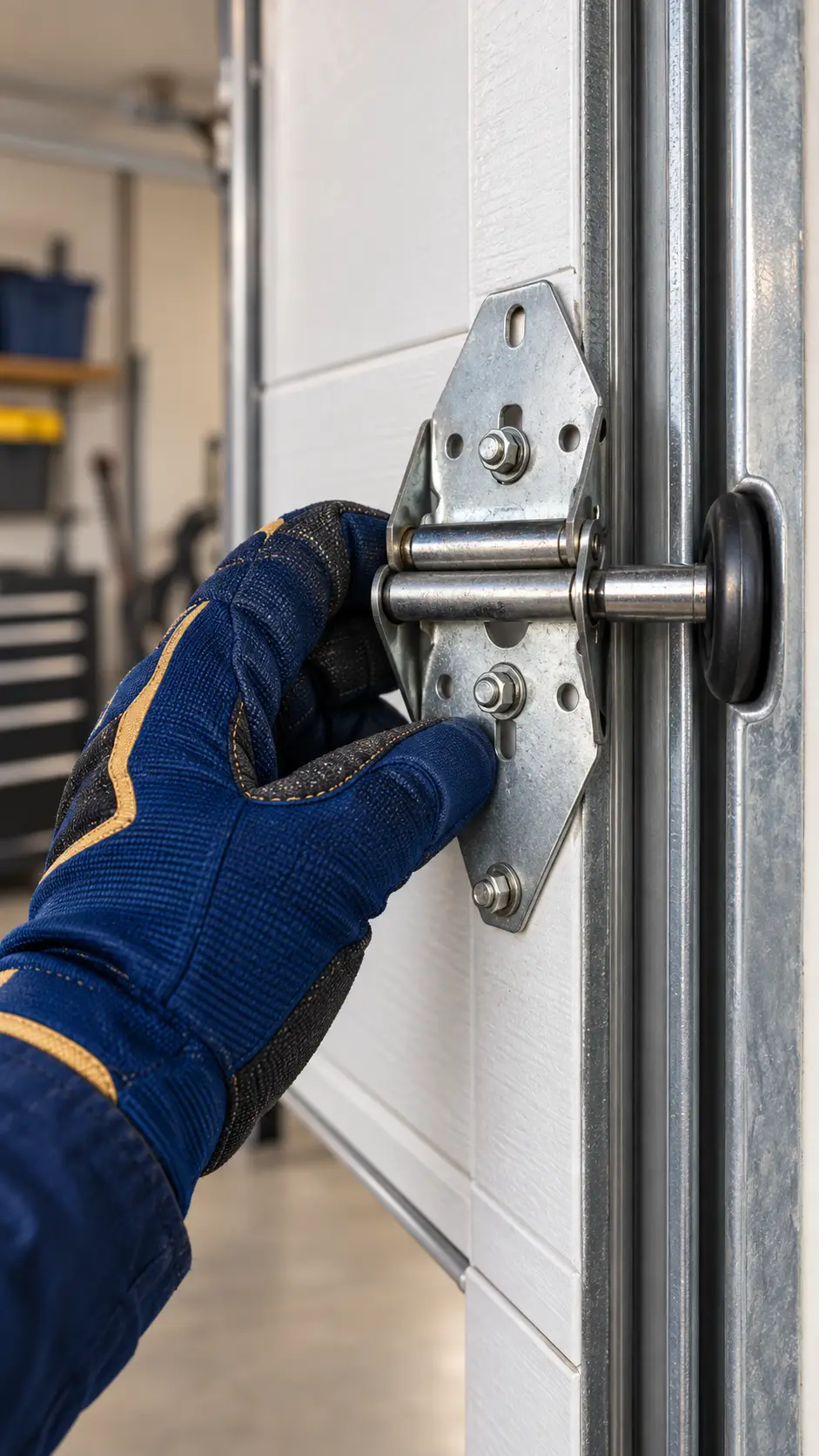 Technician inspecting garage door cables and rollers in Hockley TX