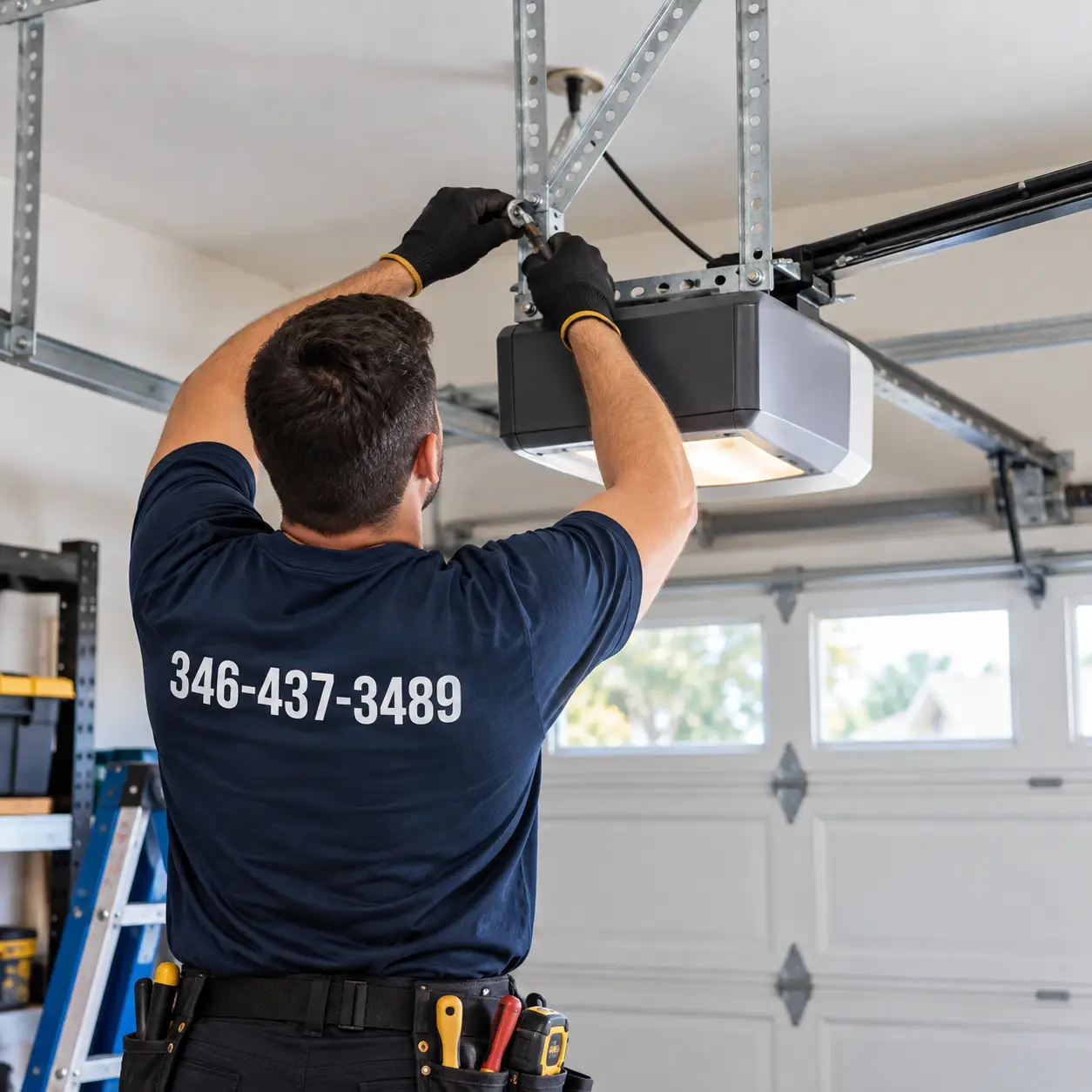 Technician identifying compatible garage door opener parts for different brands in Hockley TX