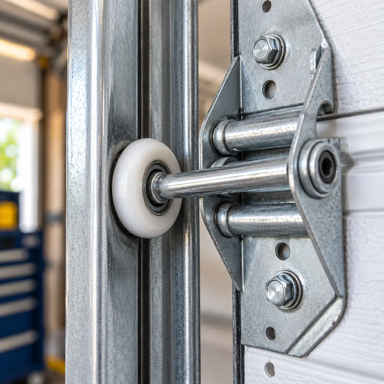 Residential garage door restored and aligned after repair in Hockley TX