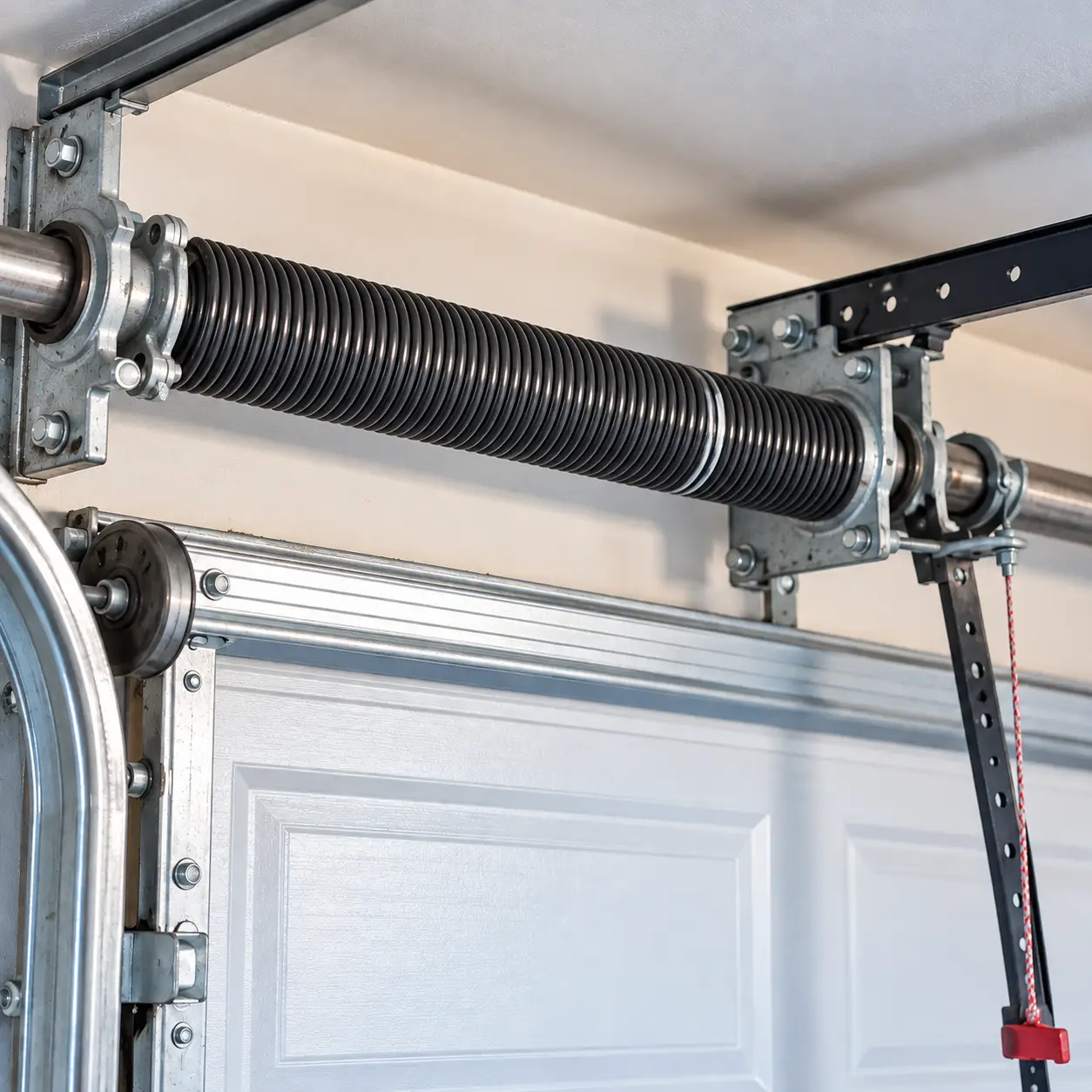 Residential garage door restored and aligned after repair in Hockley TX