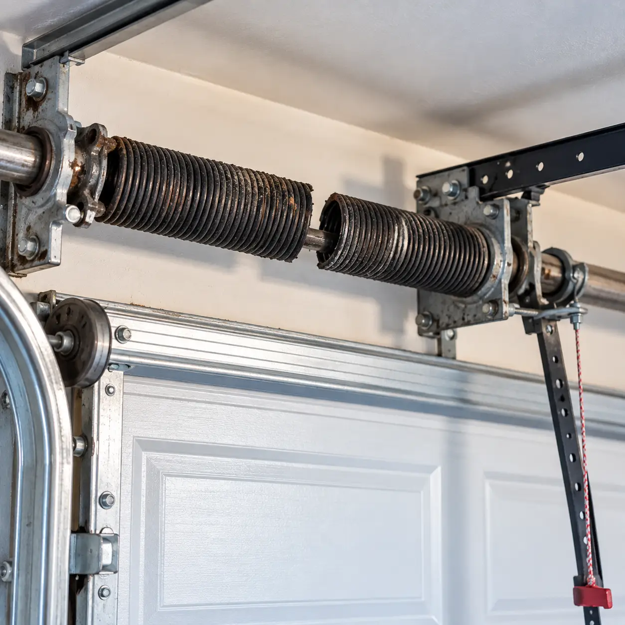 Damaged residential garage door before repair in Hockley TX
